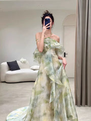 Elegant A Line Halter Chiffon Ombre Green Long Prom Dresses Evening Party Dress HZ1024