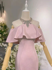 Exotic Pink Mermaid Prom Dresses for Party Events Crystal Neckline