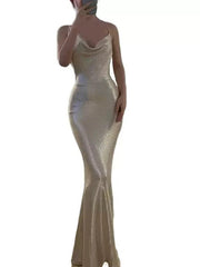 Modest Sheath Spaghetti Straps Backless Long Prom Dresses Evening Dress HZ1024