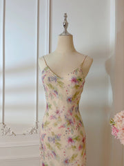 Modest Sheath Spaghetti Straps Lilac Floral Long Prom Dresses Evening Dress HZ1024