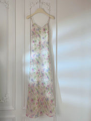 Modest Sheath Spaghetti Straps Lilac Floral Long Prom Dresses Evening Dress HZ1024