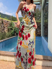 Modest Sheath Spaghetti Straps Floral Red Long Prom Dresses Evening Dress HZ1024