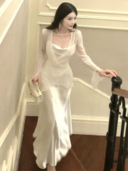 Pretty Sheath Spaghetti Straps Chiffon Prom Dresses Evening Dress With Jacket HZ1024