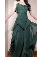 Pretty A Line Spaghetti Straps Green Long Chiffon Prom Dresses Sexy Evening Dress HZ1024