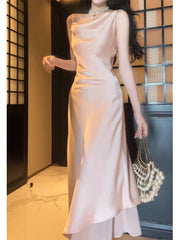 Pretty A Line Spaghetti Straps Silk Satin Pink Prom Dresses Sexy Evening Dress HZ1024