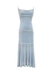 Pretty Sheath Straps Blue Beads Prom Dresses Sexy Evening Dress HZ1024