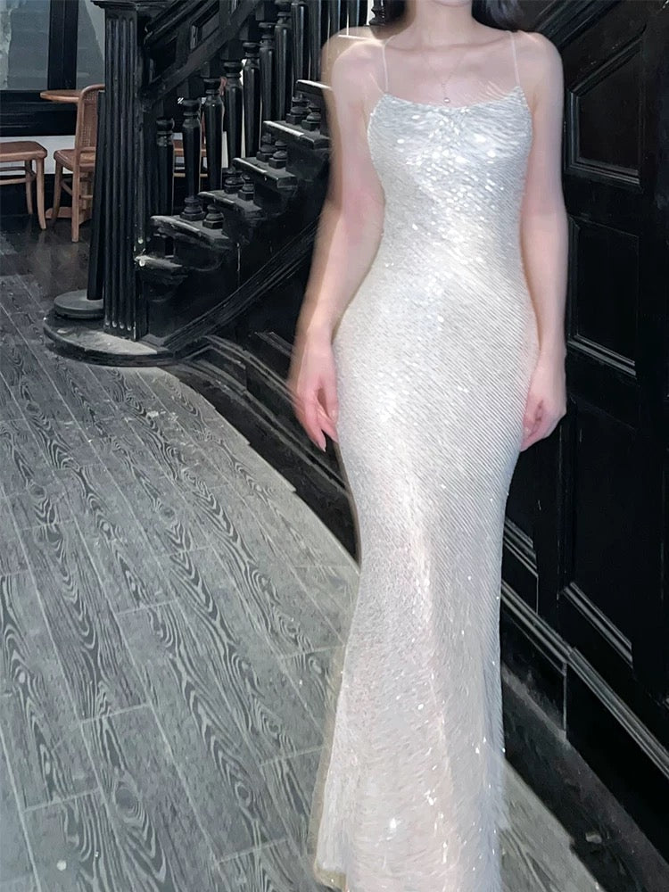 Pretty Sheath Halter Sequin Long Prom Dresses Sexy Evening Dress HZ1024