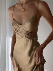 Pretty Mermaid Spaghetti Straps Champagne Long Prom Dresses Sexy Evening Dress HZ1024