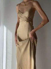 Pretty Mermaid Spaghetti Straps Champagne Long Prom Dresses Sexy Evening Dress HZ1024