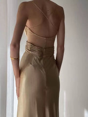 Pretty Mermaid Spaghetti Straps Champagne Long Prom Dresses Sexy Evening Dress HZ1024