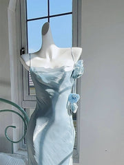 Pretty Mermaid Spaghetti Straps Light Sky Blue Long Prom Dresses Evening Dress HZ1024