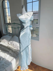 Pretty Mermaid Spaghetti Straps Light Sky Blue Long Prom Dresses Evening Dress HZ1024