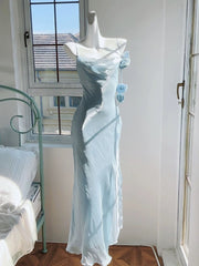 Pretty Mermaid Spaghetti Straps Light Sky Blue Long Prom Dresses Evening Dress HZ1024