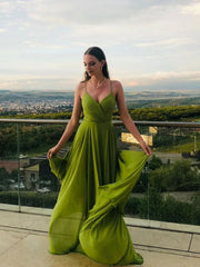 Simple Green chiffon long prom dress green chiffon bridesmaid dress