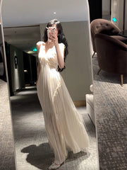 Sexy A Line Spaghetti Straps Chiffon Floor Length Slit Prom Dresses Evening Dress HZ1024