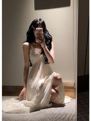 Sexy A Line Spaghetti Straps Chiffon Floor Length Slit Prom Dresses Evening Dress HZ1024