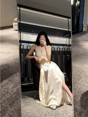Sexy A Line Spaghetti Straps Chiffon Floor Length Slit Prom Dresses Evening Dress HZ1024