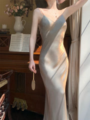 Sexy Sheath Spaghetti Straps Champagne Ankle Length Prom Dresses Evening Dress HZ1024