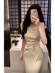 Sexy Sheath Ivory Satin Slit Ankle Length Prom Dresses Evening Dress HZ1024