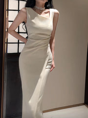 Sexy Sheath Ivory Satin Slit Ankle Length Prom Dresses Evening Dress HZ1024