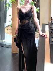Pretty Sheath Spaghetti Straps Black Ankle Length Prom Dresses Evening Dress HZ1024