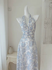 French A line Halter Lilac Floral Long Chiffon Prom Dresses Evening Dress HZ1024