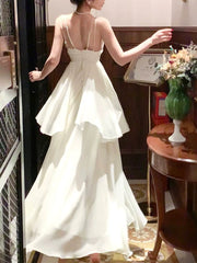 Classy A Line Spaghetti Straps Ivory Long Prom Dresses Evening Dress With Layers HZ1024
