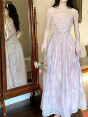 Classy A Line Strapless Pink Floral Knee Length Prom Dresses Evening Dress HZ1024