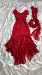 Sexy Sheath Spaghetti Straps Sleeveless Red Chiffon Prom Dresses Evening Gowns HZ1024