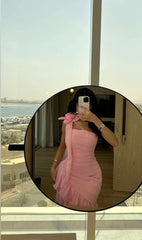 Sexy Sheath Asymmetric One Shoulder Sleeveless Pink Prom Dresses Evening Gowns HZ1024
