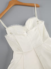 Sexy Ball Gown Spaghetti Straps White Satin Ankle Length Prom Dresses Evening Gowns HZ1024