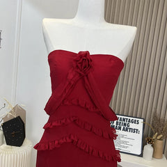 Pretty High Low Strapless Chiffon Long Prom Dresses Burgundy Evening Dress HZ1024