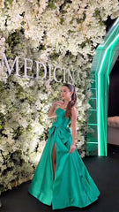 Cute Ball Gown Strapless Light Green Satin Prom Dresses Evening Dress With Split HZ1024