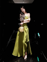 Gorgeous A line Off The Shoulder Lace Green Prom Dresses Evening Dress HZ1024