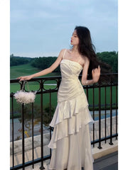 Gorgeous Sheath Spaghetti Straps White Layers Long Prom Dresses Evening Dress HZ1024