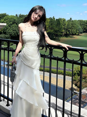 Beautiful Mermaid Spaghetti Straps Ivory Long Party Dresses Prom Dress SD2015