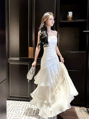 Gorgeous Sheath Spaghetti Straps White Layers Long Prom Dresses Evening Dress HZ1024