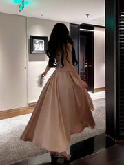 Pretty A line Spaghetti Straps Pink Satin Prom Dresses Formal Evening Dress HZ1024