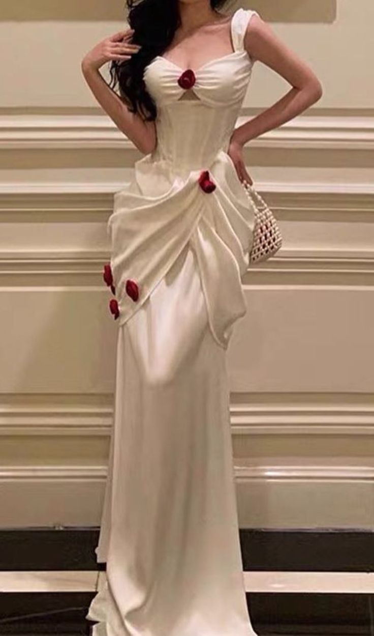 Gorgeous Sheath Rose Flowers Pleated Prom Dresses Formal Evening Dress HZ1024