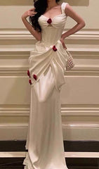 Gorgeous Sheath Rose Flowers Pleated Prom Dresses Formal Evening Dress HZ1024