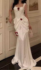 Gorgeous Sheath Rose Flowers Pleated Prom Dresses Formal Evening Dress HZ1024