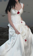 Gorgeous Sheath Rose Flowers Pleated Prom Dresses Formal Evening Dress HZ1024