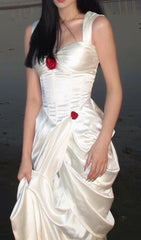Gorgeous Sheath Rose Flowers Pleated Prom Dresses Formal Evening Dress HZ1024
