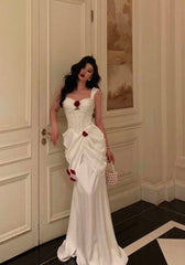 Gorgeous Sheath Rose Flowers Pleated Prom Dresses Formal Evening Dress HZ1024