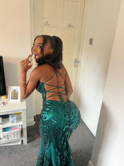 Pretty Mermaid Halter Green Sequin Long Prom Dresses Evening Dress HZ1024