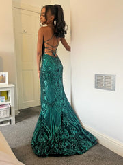 Pretty Mermaid Halter Green Sequin Long Prom Dresses Evening Dress HZ1024