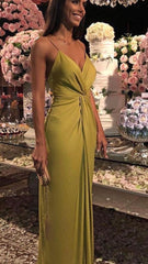 Modest Sheath Spaghetti Straps Gold Long Prom Dresses Evening Dress HZ1024