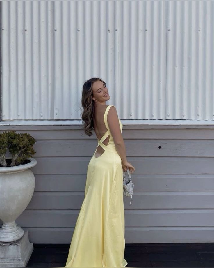 Modest Sheath Spaghetti Straps Yellow Satin Long Prom Dresses Evening Dress HZ1024
