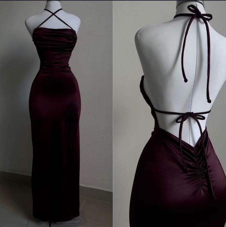 Elegant Sheath Halter Sleeveless Burgundy Satin Backless Prom Dresses Long Evening Dress HZ1024