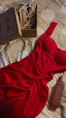 Elegant Sheath Square Neckline Sleeveless Red Chiffon Prom Dresses Long Evening Dress HZ1024